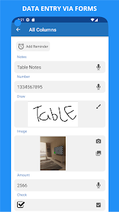 Table Notes - Mobile Excel Screenshot