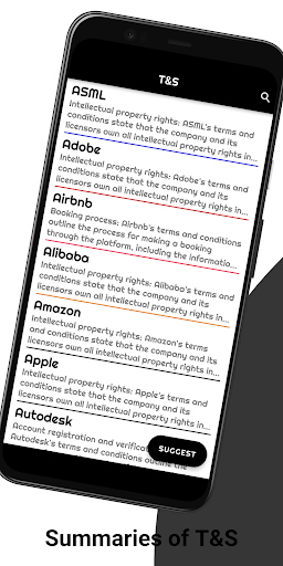 Android application Terms and Services summaries screenshort