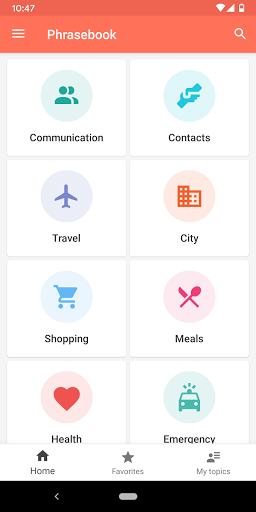 Android application Spanish Travel Phrasebook screenshort
