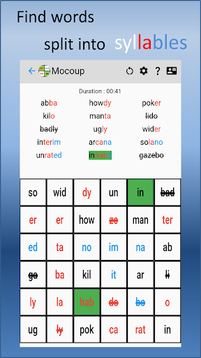 Android application Mocoup: Find the split words screenshort