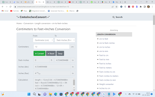 Centimeters to FeetInches