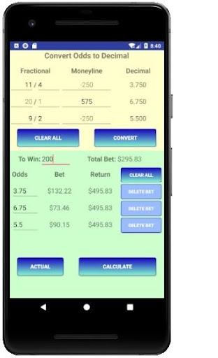 Hedge Betting Calculator Screen 2