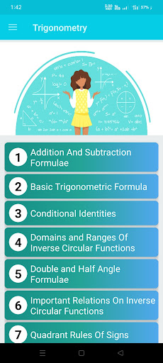 Android application Trigonometry formula screenshort