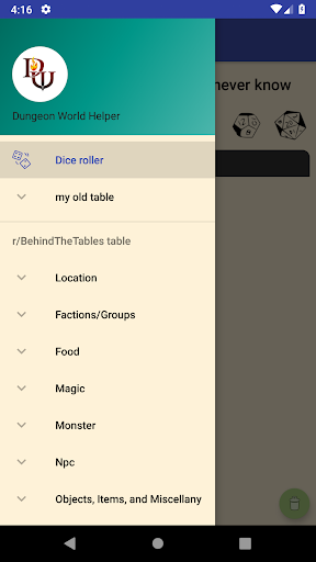 Android application Dungeon World Helper screenshort