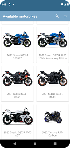 Android application Motorcycle colors by year screenshort