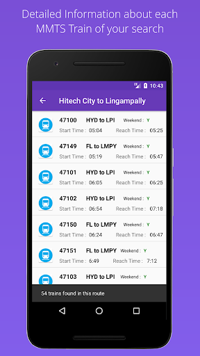 MMTS Train Timings Offline Screen 3