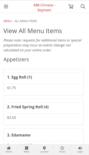 888 Chinese - Baytown Ordering Screen 2