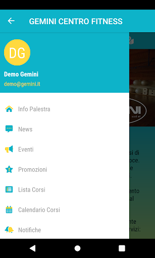 Android application Gemini Centro Fitness screenshort