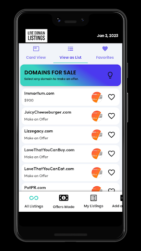Live Domain Listings Screen 2