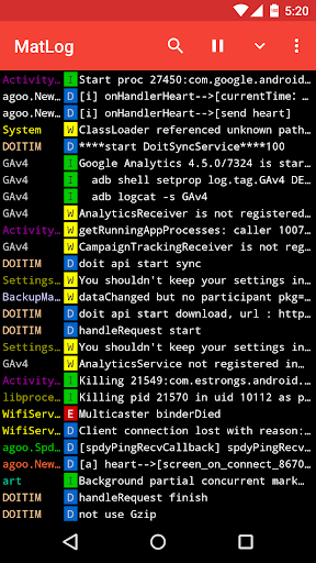 Android application MatLog: Material Logcat Reader screenshort