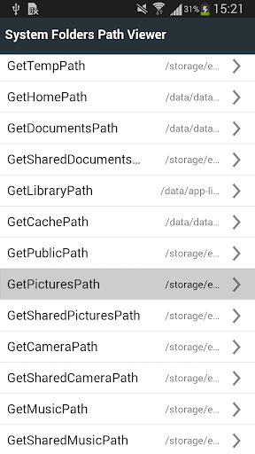 Android application System Folders Path Viewer screenshort