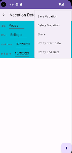 My Vacation App Screen 3