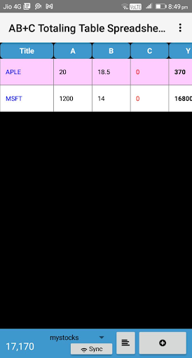 Android application Table Spreadsheet screenshort