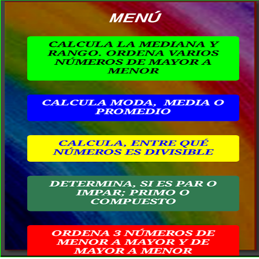 Android application MEDIA, MEDIANA, MODA, RANGO. screenshort