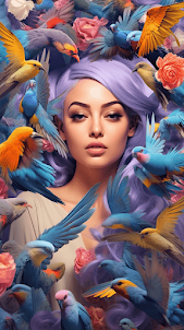 Beauty Girl & Birds Wallpapers