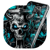 Blue Flaming Stone Skull Theme Tech Icon Pack icon