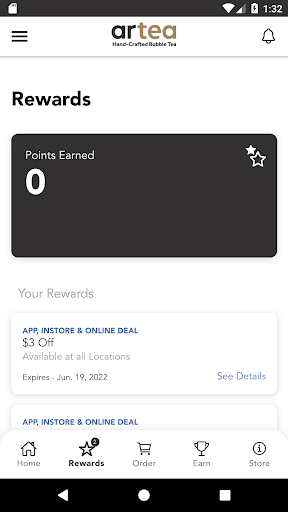 Artea Bubble Tea Rewards Screen 3