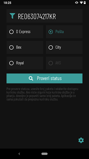 Android application Status paketa screenshort