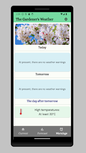Gardeners Weather Warning Screen 2