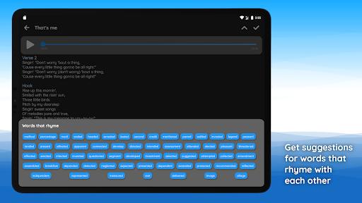 Screenshot of write lyrics & save your ideas