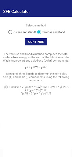 Surface Free Energy Calculator Screen 2