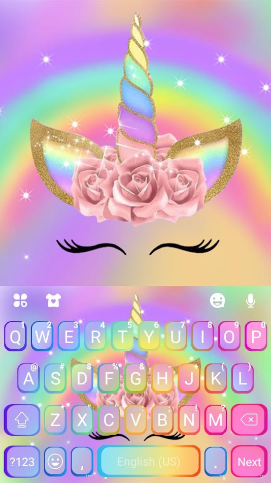 #5. Rainbow Pink Rose Unicorn Keyb (Android) Ved: Fancy Keyboard for Android Apps