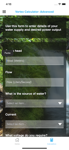Android application Vortex HydroPower Calculator screenshort