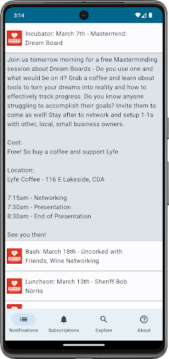 Android application NotifyMe screenshort