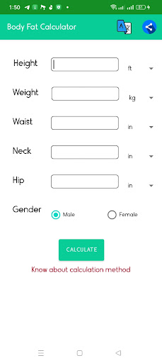 Body Fat Calculator Screen 2