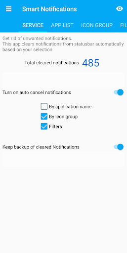 Tela do APK Auto Clear Notifications with Filters 1656027245