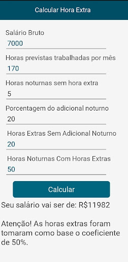Android application Calculadora de Hora Extra screenshort