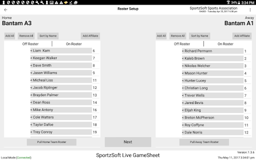 LiveGameSheet Screen 3