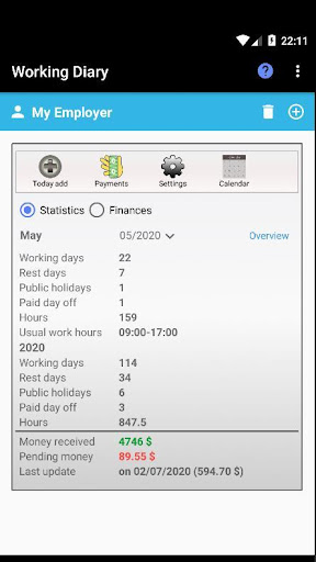 Working Diary Screen 2