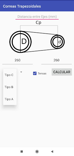 Android application Correas Trapezoidales screenshort