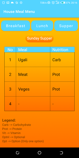 House Meal Menu Screen 3