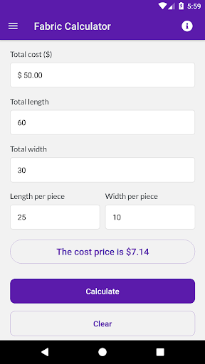 Fabric Calculator - Craft Cost Screen 2