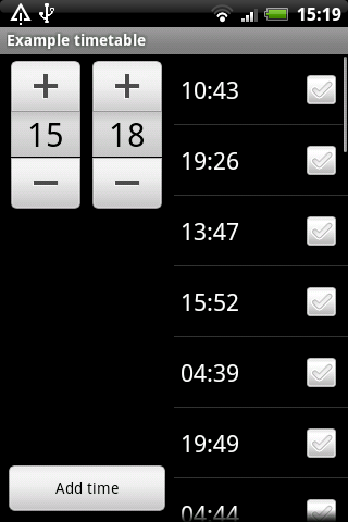 My Timetables Screen 2