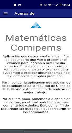 Android application Matemáticas Comipems screenshort