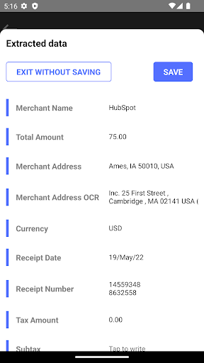 Nanonets Receipts & Expenses Screen 3