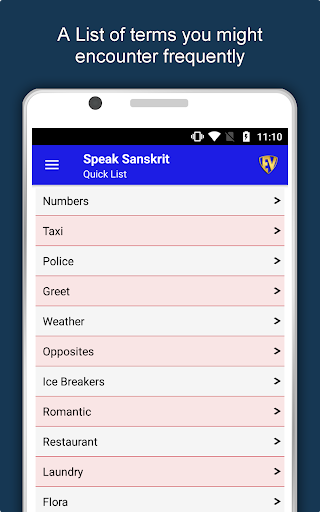 Screenshot of Learn Sanskrit Language App