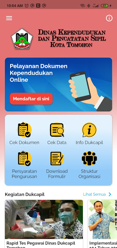 Android application e-Dukcapil Tomohon screenshort