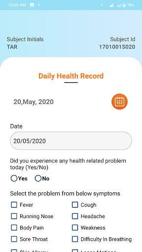 Clinion- Guduchi Patient Diary Screen 2