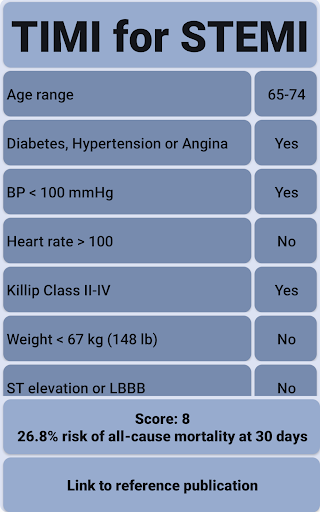 Android application TIMI score for STEMI screenshort