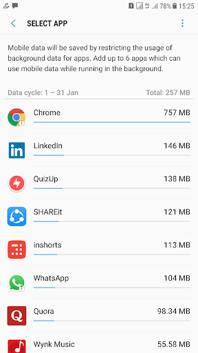 Android application Ultra data saving screenshort