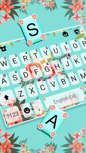 Cyan Flowers Keyboard Theme Screen 2