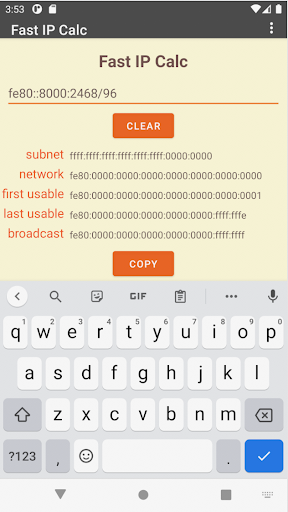 Fast IP Calculator Screen 2