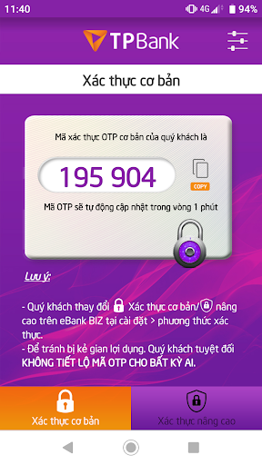 TPBank eToken Biz Screen 3