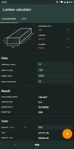 Android application Lumber calculator screenshort