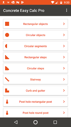 Android application Concrete Easy Calc Pro screenshort