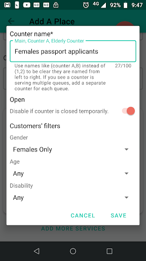 Tabourless - A virtual queue Screen 2